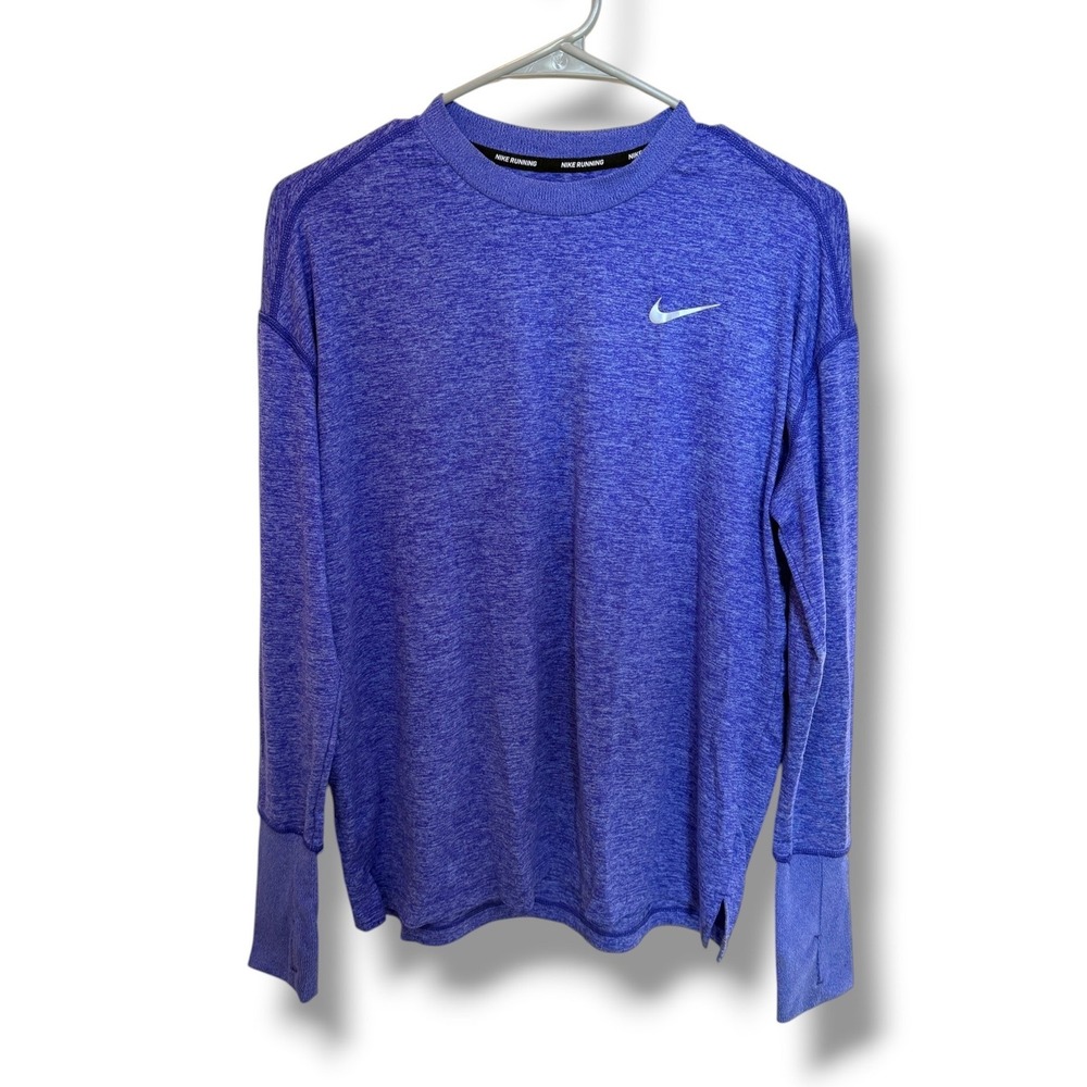 Nike Dri-FIT Running Top Womens Large Purple Heather Long Sleeve Thumbholes